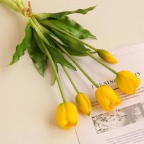 Realistic 5 Heads Tulips Bouquet Real Touch High Quality Fake Flower Silicone Home Decor geltona
