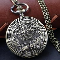 1913 Western Denim Vintage Classic Quartz Pocket Watch Bronze Pendant Necklace Chain Universal Fob Watch for Boys and Girls bronza