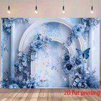 2D Elegant White Arch & Blue Floral Backdrop Wedding Stage Photography Background 47.2x31.5inch/120*80cm