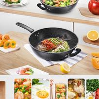 Nonstick Cast Iron Frying Pan Home Use Thickened Flat Bottom Stone Coated Frying Pan Compatible with Gas Electric Induction Stove one size juoda