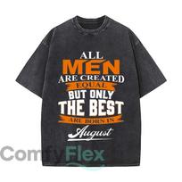 August Men Birthday Art Retro Washed Distressed T Shirt Men Summer Casual Short Sleeve S
