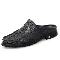Summer Classic Half Shoes men  Crocodile pattern man Half Slippers Leisure Outdoor Mules Non-slip Moccasins hombre 45 juoda