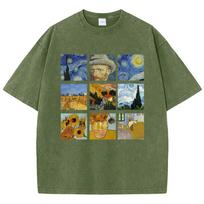 Cotton Women Washed TShirts Van GoghS Starry Night And Sunflowers Printed Tees Distressed ONeck Oversized Tops Casual Clothes S