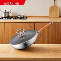 ASD Titanium Non-Stick Stir-Fry Wok with Anti-Scald Lid, 30cm