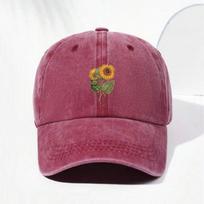 Madinga saulėgrąžų siuvinėta snapback kepurė, vintažinė skalauta medvilnė, reguliuojama, unisex, hip hopo gatvės stiliaus kepurė, lauko kepurė, dovana rožinė raudona spalva