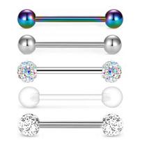 5PCS Acrylic Tongue Piercing Barbell Set Stainless Steel Glitter Tongue Rings Lot 14G Nipple Piercing Bar Bulk Piercing Langue 5PCS  Set