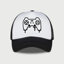 Gaming Controller Print Sponge Mesh Cap – Unisex Student Cartoon Style, Adjustable and Breathable Outdoor Mesh Cap juoda balta spalva