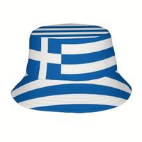 Greek Flag Unisex One-piece Full Print Casual Fashion Bucket Hat Suitable for Outdoor Holiday Travel Birthday Gift Party Gift One Size