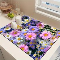 1Pcs Rubber Drying Mat With Colorful Daisy For Coffee Shop Restaurant Kitchen Carpet Tableware Durable Diatom Mud Table Mat Pet Mat Coffeeware KTY 30x40 pink