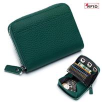 New Japanese-style RFID anti-theft brush organ card bag large-capacity leather multi-card holder coin change bag wholesale tamsiai žalia spalva