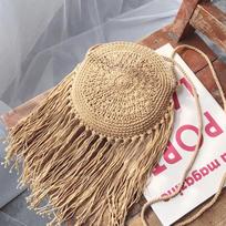 Bohemian Women Straw Bags Tassel Messenger Bags Moterų rankinės Crossbody Bag Vasaros kelionių paplūdimio krepšiai 19*3*19cm chaki