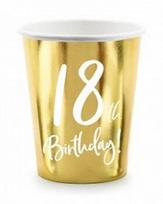Vienkartiniai puodeliai auksiniai18th birthday 220 ml, 6 vnt