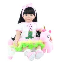 BZDOLL 60 cm silikoninis atgimęs lėlės žaislas mergaitei 24 colių vinilo princesė kūdikiui su medžiaginiu kūneliu Alive Bebe suknelė, skirta vaikui gimtadienio dovana Blue eyes, 60cm doll mėlyna