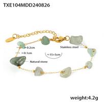 Light Luxury Natural Green Gravel Stainless Steel Collarbone Necklace Bracelet Niche Sweet Handmade Chain Jewelry Set