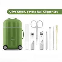 Nail Clipper Set with Storage Case,Stainless Steel Fingernail Tools Including File,Tweezers, Ear Pick,Cuticle Pusher,Portable Manicure Kit for Travel 8pcs alyvuogių žalios spalvos