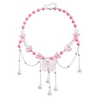 Y2k Girl Beads Necklace Heart-Shaped Butterfly Choker Tassel Accessory rožinė