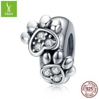 Yinziyun Cat Paw Print DIY Bracelet Spacer Beads: Cute s925 Sterling Silver Pet Imprint Collection Sterling Silver 925