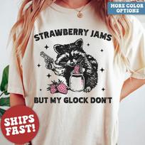 Strawberry Jams But My Glock Dont, Funny Raccoon Shirt, Funny Meme T-Shirt, Y2K XL