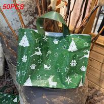 50pcs Christmas Gift Bags Green Christmas Tree Tote Bag Children's Gift Bags Plastic Candy Cookie Bag Christmas Party Decoration 50pcs žalia