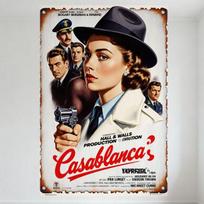 Vintažinis filmo „Kasablanka“ plakatas Metalinė skardinė lentelė - Bogart Bergman Henreid, 1940-ųjų Film Noir Estetika Sienų dekoras Barui Kavinei Vyrui C 20x30cm（7.8x11.8inch）