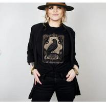 New T-Shirt Custom Raven Tarot Card Shirt, Whimsigoth Dark Acadamia Crow Tshirt, M