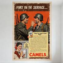 Senovinis Antrojo Pasaulinio Karo „Camels“ Cigarečių Reklama Metalinis Skardinis Ženklas, Kareivių Ir Karo Darbininko Dizainas, Namų Baro Sienų Dekoras Vyriškam Kambariui 20x30cm（7.8x11.8inch）