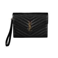 Saint Laurent Ysl Monogram Leather Clutch Women Clutch Black 617662-BOW01-1000 Shopping Bag Set(Basic Set+Shopping Bag)