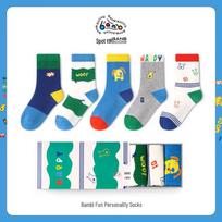 Bambi Boys' Seamless Mid-Calf Fun Socks BB24522 (5-Pair Pack) 16-18 (Age 3-5, EU 21-26)