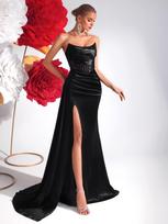 European American Black Strapless Slim Fit Evening Gown with Slit and Train Small juoda