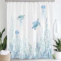 1pc Sea Turtle Print Waterproof Shower Curtain,Beach Coastal Ocean Turtle Starfish Partition Privacy Hanging Curtain with Hooks 90x180cm-35x70in