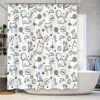 Animal Print Shower Curtain Set Black White Cat Dog Pattern Bathroom Decor for Home Kitchen Remodeling Supplies Easy Install Wat W90xH180cm