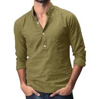 Men's Baggy Cotton Linen Pocket Long Sleeve Turn-down Collar T-Shirts Tops M