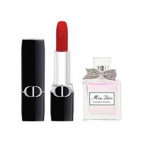 DIOR Perfume Vibrant Blue Gold Lipstick Sample Makeup Trial Set Velvet Satin Brightening Color Lasting #velvet999 + flowery eau de toilette 5ml mėlyna