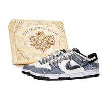 Nike Dunk Gray Gull, Box Abrasion Resistant Low top Skateboard Shoes Unisex Blue White HF5441-100(Team584--BOX) 36