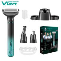VGR V-625 IPX5 Rated Washable Rechargeable Electric Shaver Long Battery Life Multi-Function 3-in-1 Nose Hair and Beard Remover and Eyelash Trimmer žalia