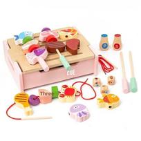 Wooden BBQ Toys Set Kitchen Pretend Play Toys Food Matching Game Children Role-playing Game Fine Motor Toys For Boys Girls