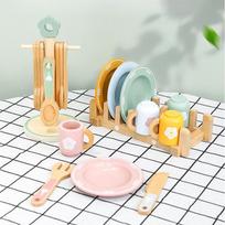 [2 Options Available] Children's Wooden Play Kitchen Set With Tableware And Knife Set - Interactive Educational Kitchen Toy