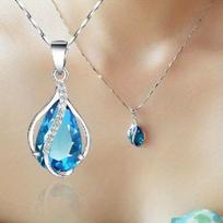 Blue Crystal Angel Drop Necklace for Women vandenyno mėlyna spalva