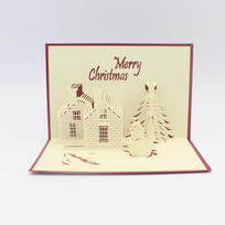 3D Pop-up Christmas Castle Card: Korean Birthday Blessing Red Cover