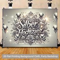 2D Silver Themed 25th Wedding Backdrop Banner for German Anniversary Party 47.2x31.5inch/120*80cm