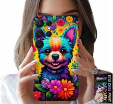 Etui Do Samsung Galaxy S22 Ultra - Kwiaciste Wzory Piesek Pies Jork Plecki