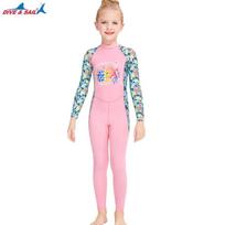 2022 Kids' Quick-Dry Long Sleeve One-Piece Swimsuit for Girls - Sun Protection & Snorkeling S rožinė