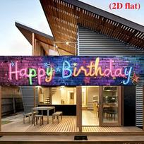 2D Brick Wall Neon Happy Birthday Banner Backdrop Glowing Letter Party Decor Background 47.2x31.5inch/120*80cm