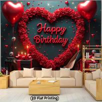 2D Romantic Red Rose Heart Birthday Backdrop Banner Glam Women's Party Decor Background 47.2x31.5inch/120*80cm