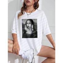 Combination Summer Fashion Women's Casual Mona Lisa Printed Crew Neck T-Shirt Fashion  Casual Tops Clothes S