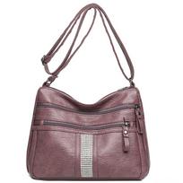 Vidutinio amžiaus ir vyresnio amžiaus motinos rankinė Minkštos odos moteriška peties rankinė Deimantais puošta vintažinė crossbody rankinė violetinė