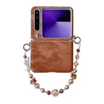 Stylish Landscape Painting Huawei Pura X Leather Phone Case with Drop-proof, Anti-scratch, Folding Screen, and Anti-lost Lanyard Features. Huawei Pura X tamsiai ruda spalva