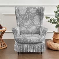 Floral Wing Chair Skirt Cover Stretch Spandex Armchair Slipcovers Removable Sofa Covers with Cushion Cover Furniture Protector