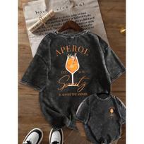 WomenS Casual Summer Washed Cotton TShirt Aperol Spritz Is Always The Answer Graphic Short Sleeve Round Neck Top Tee S