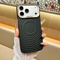 Wave Magnetic Silicone Case for iPhone 17 with Rhinestone Mirror Frame - Drop-Proof Protective Cover for Apple 16 Pro Max 15 Promax anglies juoda spalva